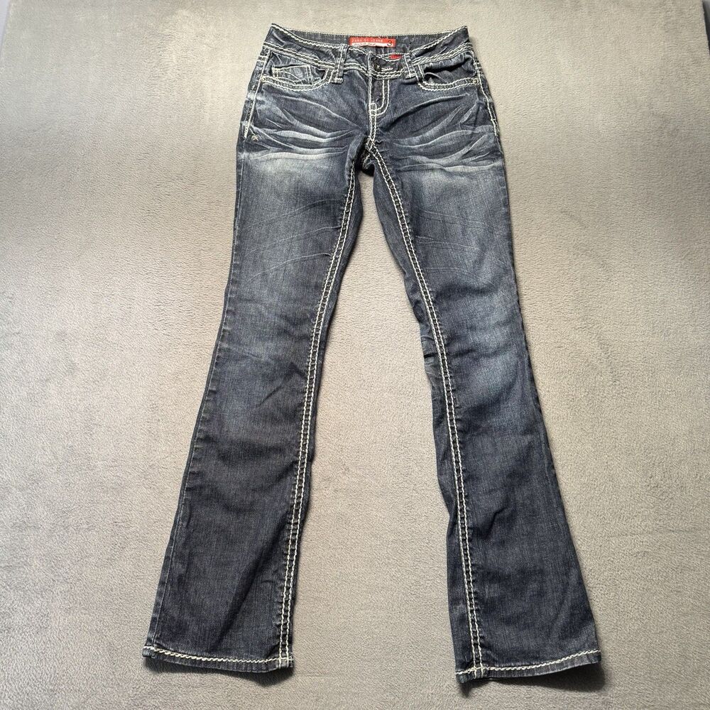 Zana Di Jeans Womens 3 Bootcut Dark Wash Stretch Contrast Stitch Sequins Denim